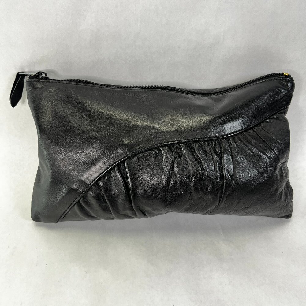 Vintage 70s Genuine Leather Evening Clutch Black